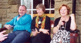 Cal, Liz and Irene during Happy Hour