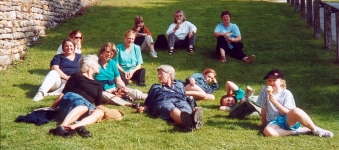 Our gang scoffing ice-creams on the grass at Haddon Hall